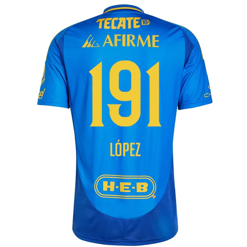 Danxen Kinderen Adrián López #191 Blauw Geel Uitshirt Uittenue 2024/25 T-Shirt