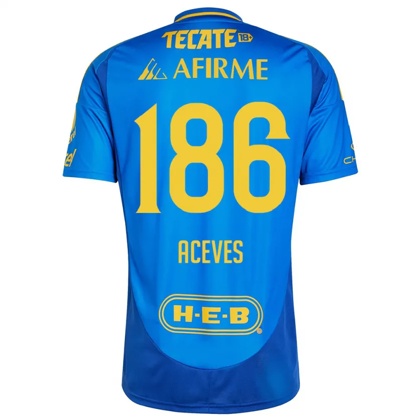 Danxen Kinderen Israel Aceves #186 Blauw Geel Uitshirt Uittenue 2024/25 T-Shirt