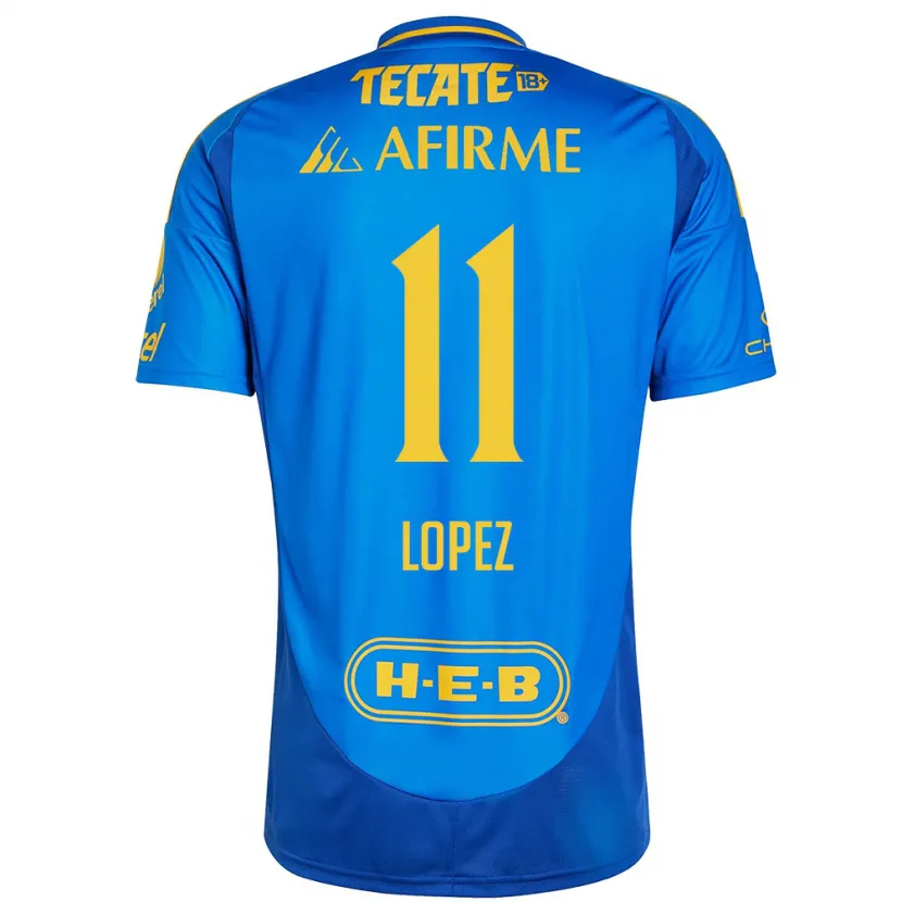 Danxen Kinderen Nicolas Lopez #11 Blauw Geel Uitshirt Uittenue 2024/25 T-Shirt