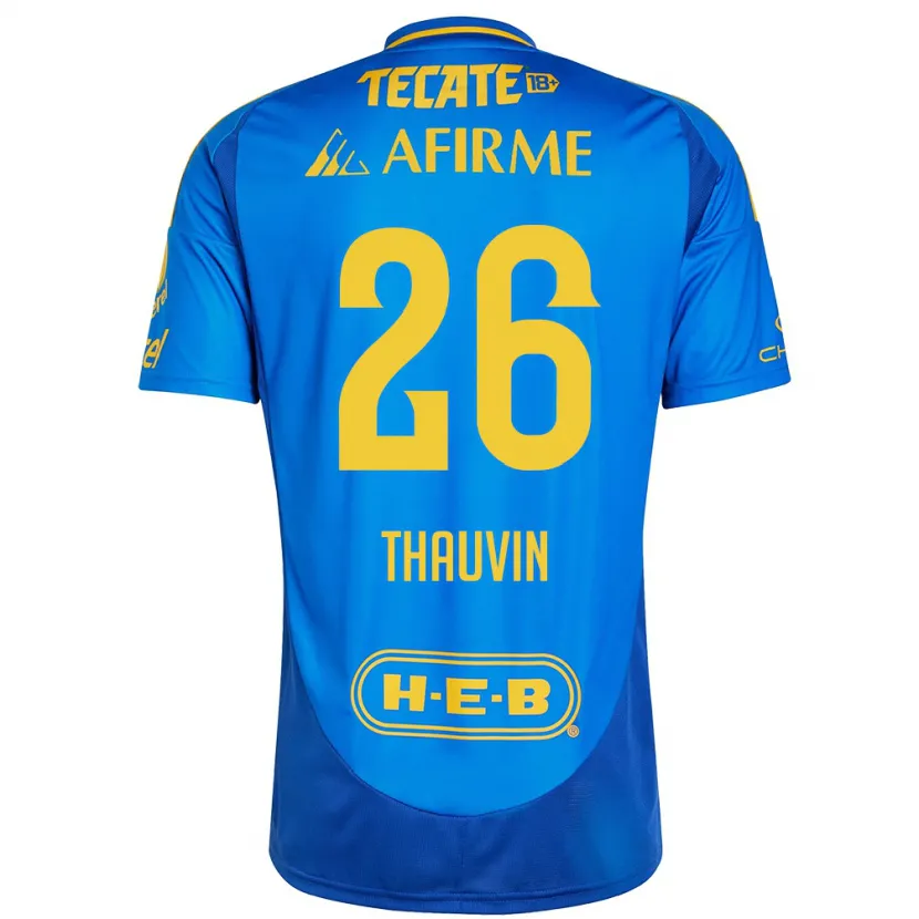 Danxen Kinderen Florian Thauvin #26 Blauw Geel Uitshirt Uittenue 2024/25 T-Shirt