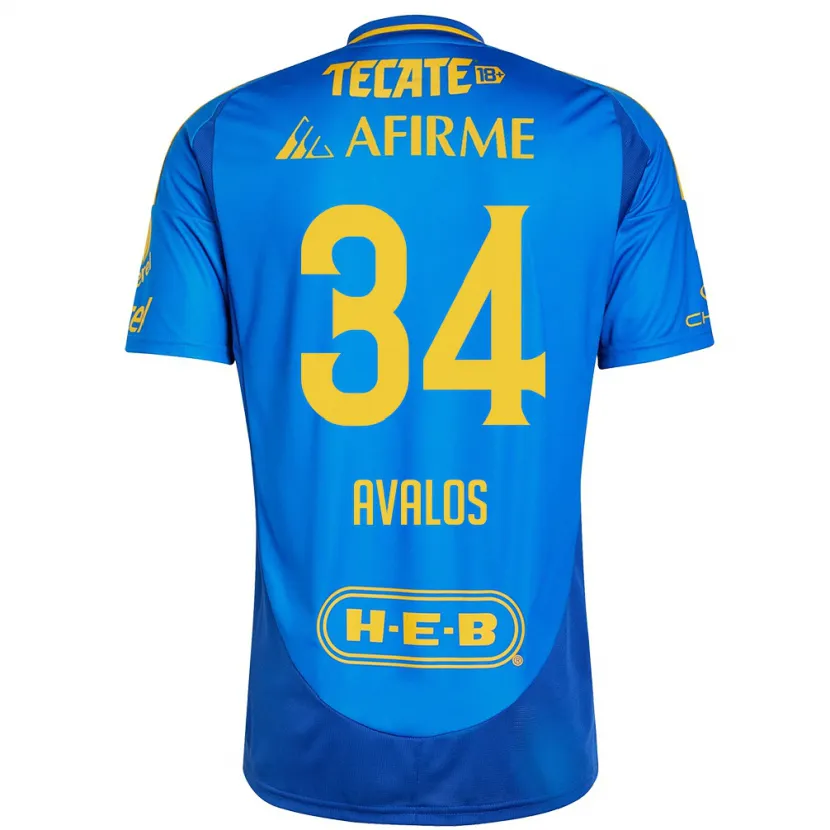 Danxen Kinderen Erick Avalos #34 Blauw Geel Uitshirt Uittenue 2024/25 T-Shirt