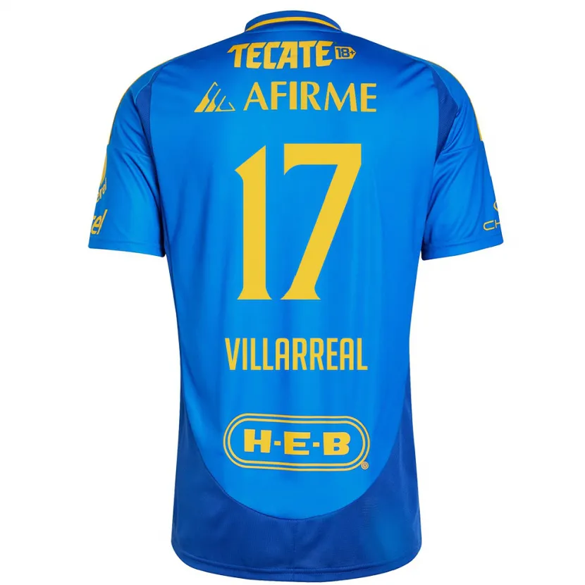 Danxen Kinderen Natalia Villarreal #17 Blauw Geel Uitshirt Uittenue 2024/25 T-Shirt