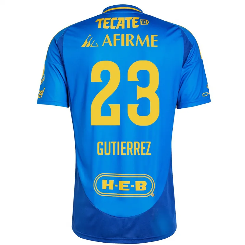 Danxen Kinderen Jana Gutierrez #23 Blauw Geel Uitshirt Uittenue 2024/25 T-Shirt