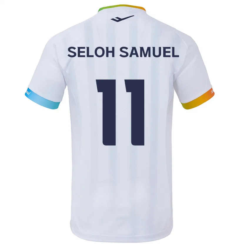 Danxen Kinderen Gbato Seloh Samuel #11 Wit Blauw Uitshirt Uittenue 2024/25 T-Shirt