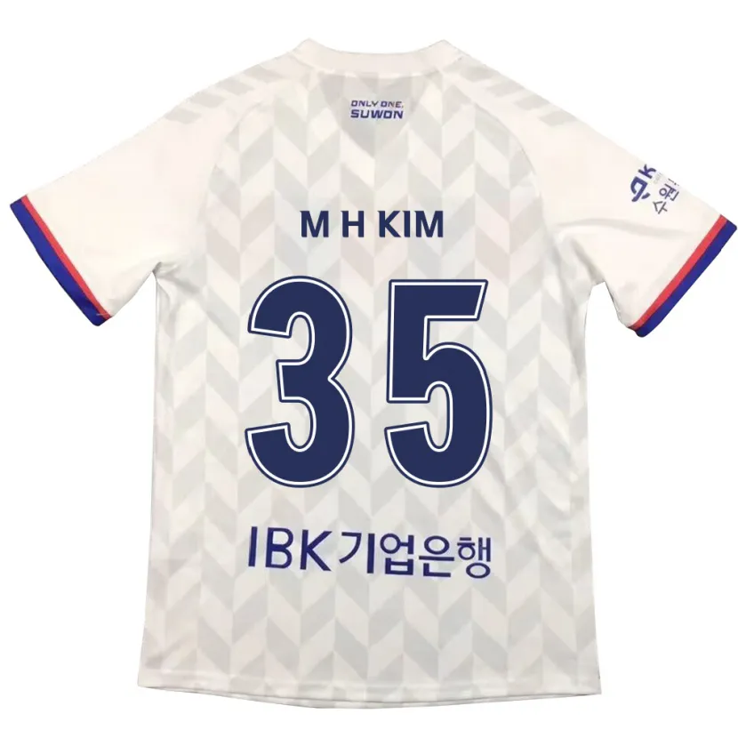 Danxen Kinderen Hyeon-Min Kim #35 Wit Blauw Uitshirt Uittenue 2024/25 T-Shirt