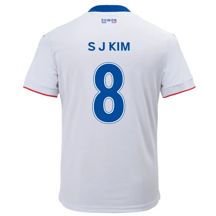 Danxen Kinderen Ji-Sung Kim #8 Wit Blauw Uitshirt Uittenue 2024/25 T-Shirt