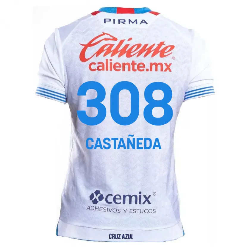 Danxen Heren Emiliano Castañeda #308 Wit Blauw Uitshirt Uittenue 2024/25 T-Shirt