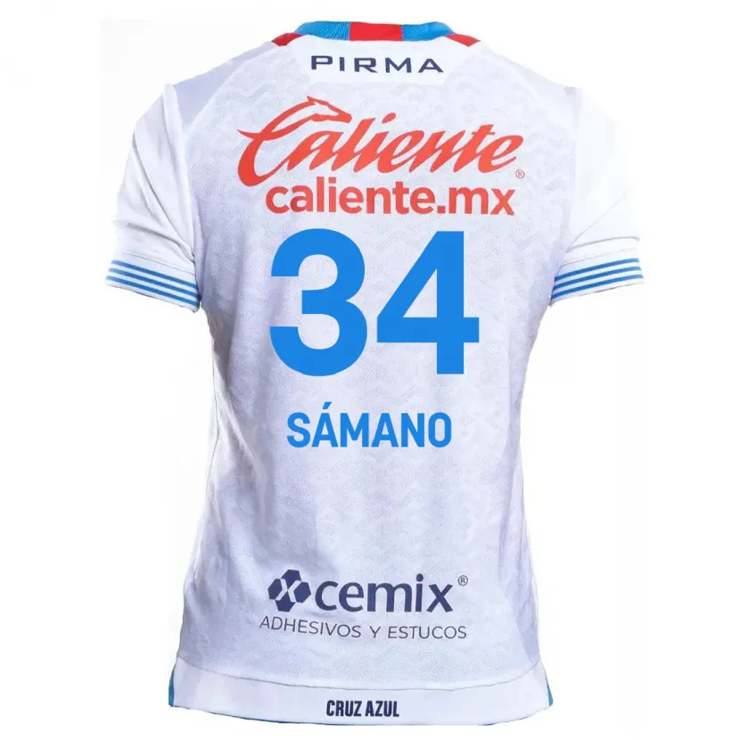 Danxen Dames Leonardo Sámano #34 Wit Blauw Uitshirt Uittenue 2024/25 T-Shirt