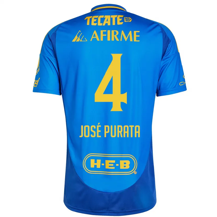 Danxen Dames Juan José Purata #4 Blauw Geel Uitshirt Uittenue 2024/25 T-Shirt