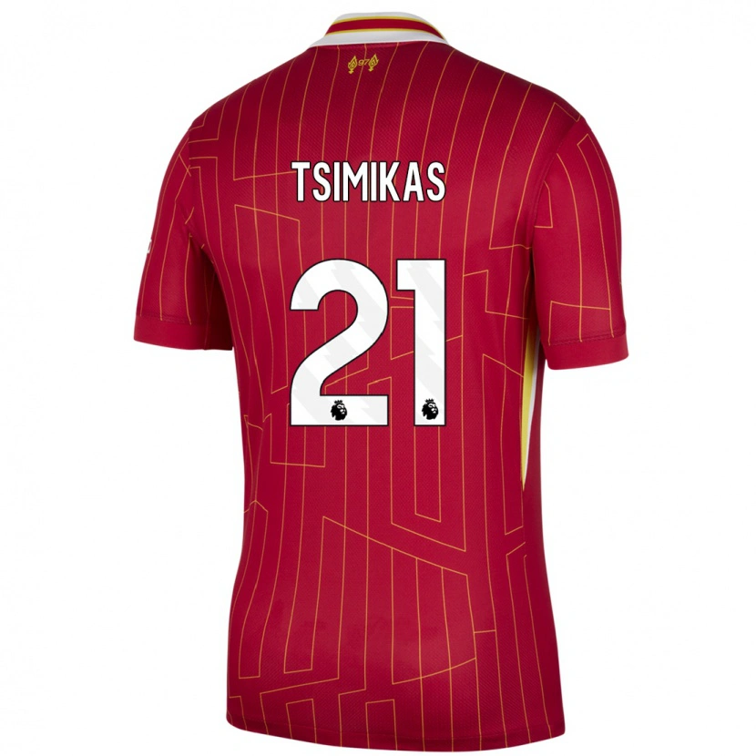 Danxen Kinderen Konstantinos Tsimikas #21 Rood Geel Wit Thuisshirt Thuistenue 2024/25 T-Shirt