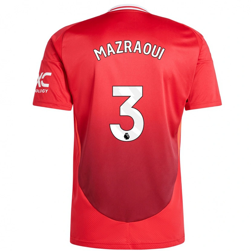 Danxen Kinderen Noussair Mazraoui #3 Felrood Thuisshirt Thuistenue 2024/25 T-Shirt