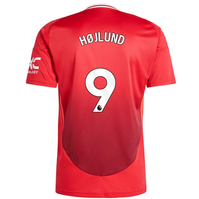 Danxen Kinderen Rasmus Højlund #9 Felrood Thuisshirt Thuistenue 2024/25 T-Shirt