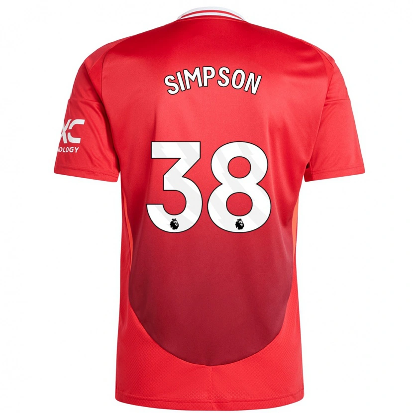 Danxen Kinderen Jess Simpson #38 Felrood Thuisshirt Thuistenue 2024/25 T-Shirt