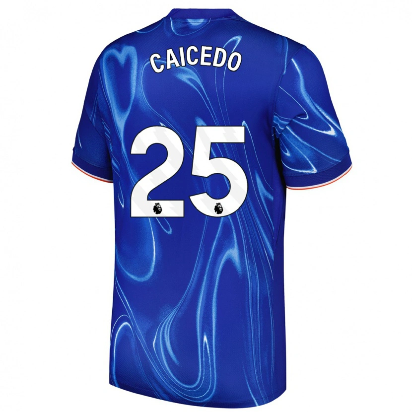 Danxen Kinderen Moisés Caicedo #25 Blauw Wit Thuisshirt Thuistenue 2024/25 T-Shirt