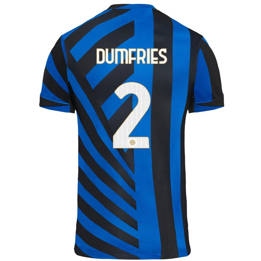 Danxen Kinderen Denzel Dumfries #2 Blauw Zwart Thuisshirt Thuistenue 2024/25 T-Shirt