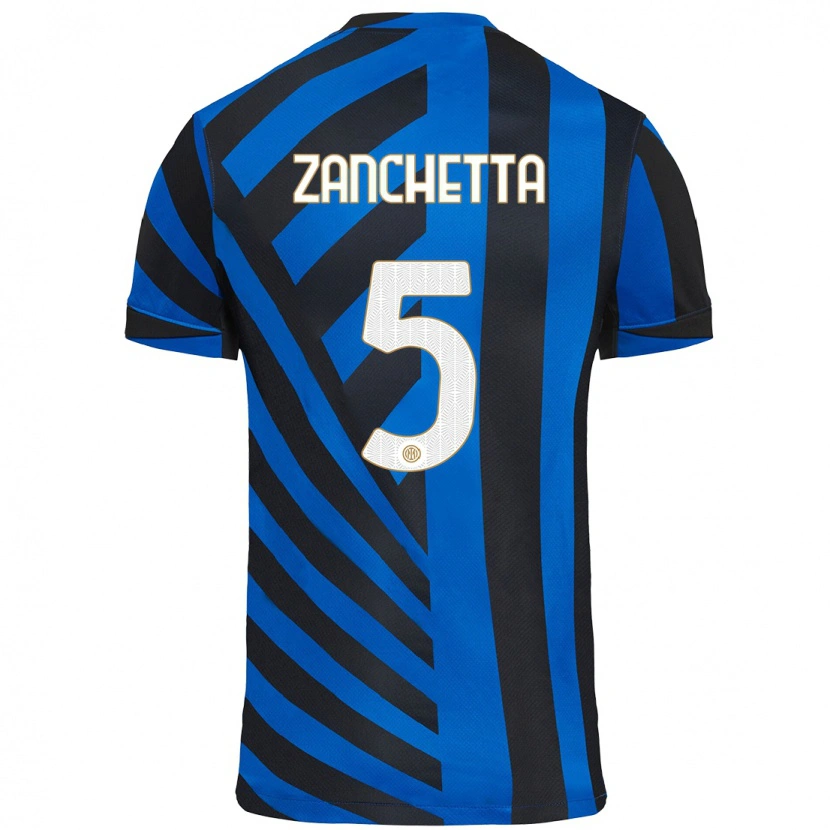 Danxen Kinderen Mattia Zanchetta #5 Blauw Zwart Thuisshirt Thuistenue 2024/25 T-Shirt