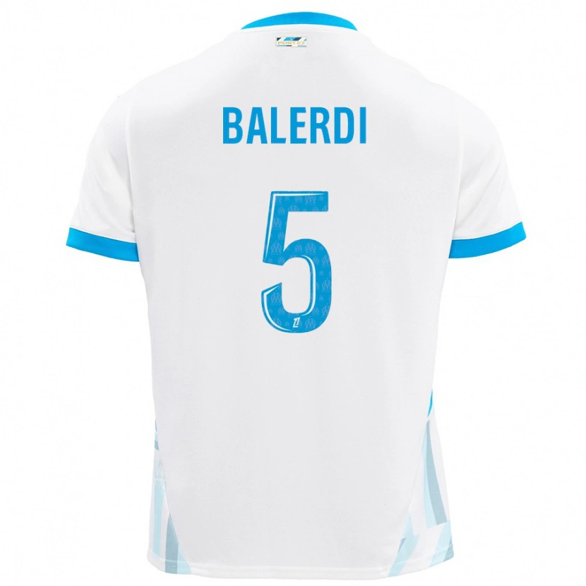 Danxen Kinderen Leonardo Balerdi #5 Wit Hemelsblauw Thuisshirt Thuistenue 2024/25 T-Shirt