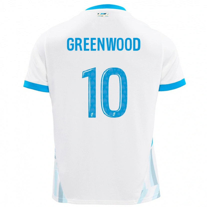 Danxen Kinderen Mason Greenwood #10 Wit Hemelsblauw Thuisshirt Thuistenue 2024/25 T-Shirt