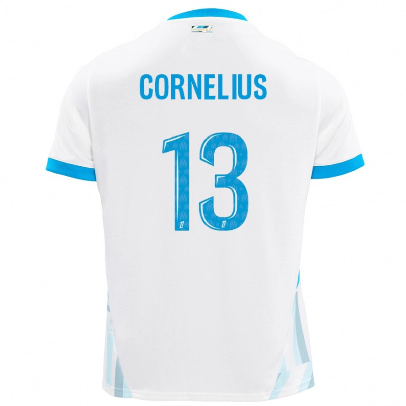 Danxen Kinderen Derek Cornelius #13 Wit Hemelsblauw Thuisshirt Thuistenue 2024/25 T-Shirt