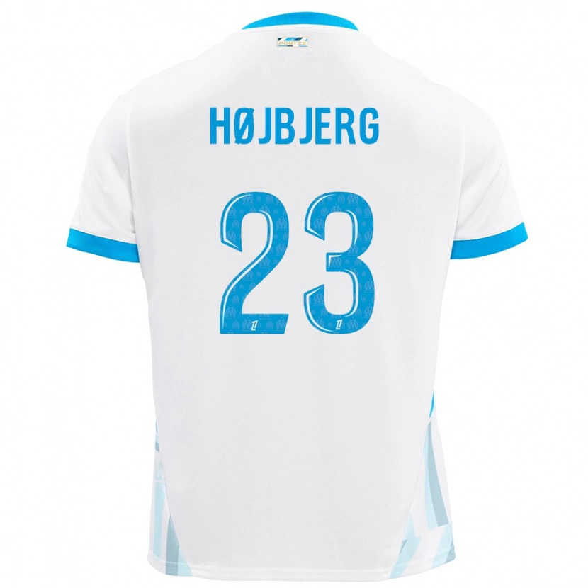 Danxen Kinderen Pierre-Emile Højbjerg #23 Wit Hemelsblauw Thuisshirt Thuistenue 2024/25 T-Shirt