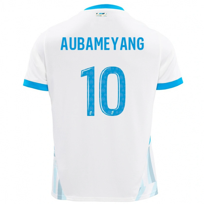 Danxen Kinderen Pierre-Emerick Aubameyang #10 Wit Hemelsblauw Thuisshirt Thuistenue 2024/25 T-Shirt