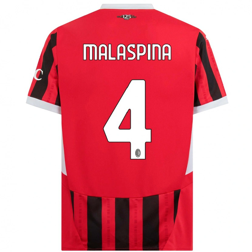 Danxen Kinderen Mattia Malaspina #4 Rood Zwart Thuisshirt Thuistenue 2024/25 T-Shirt