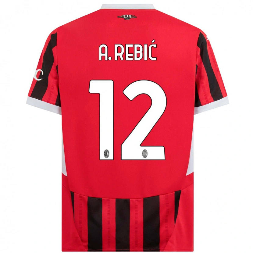 Danxen Kinderen Ante Rebic #12 Rood Zwart Thuisshirt Thuistenue 2024/25 T-Shirt