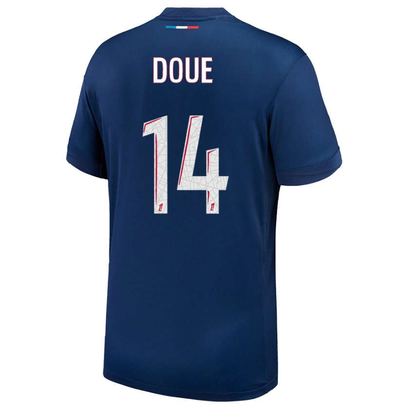 Danxen Kinderen Désiré Doué #14 Marineblauw Wit Thuisshirt Thuistenue 2024/25 T-Shirt