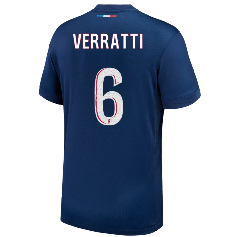 Danxen Kinderen Marco Verratti #6 Marineblauw Wit Thuisshirt Thuistenue 2024/25 T-Shirt