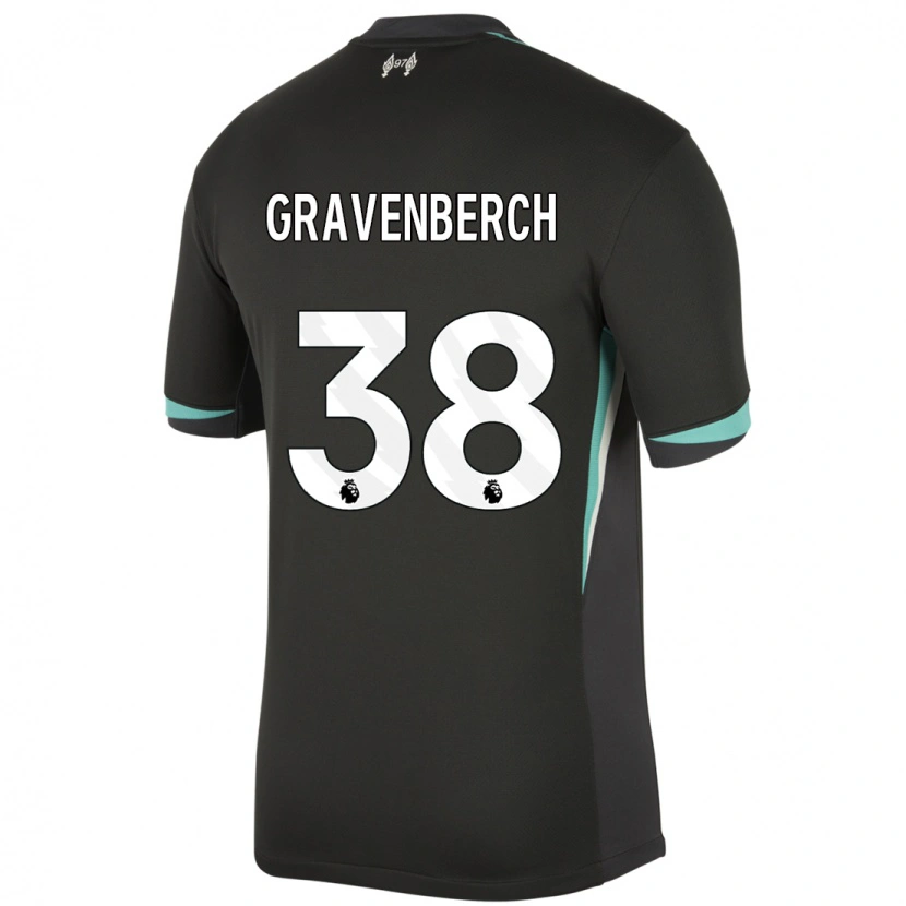 Danxen Kinderen Ryan Gravenberch #38 Zwart Antraciet Wit Uitshirt Uittenue 2024/25 T-Shirt