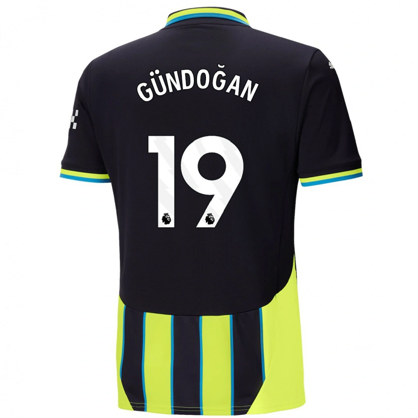 Danxen Kinderen İlkay Gündoğan #19 Blauw Geel Uitshirt Uittenue 2024/25 T-Shirt