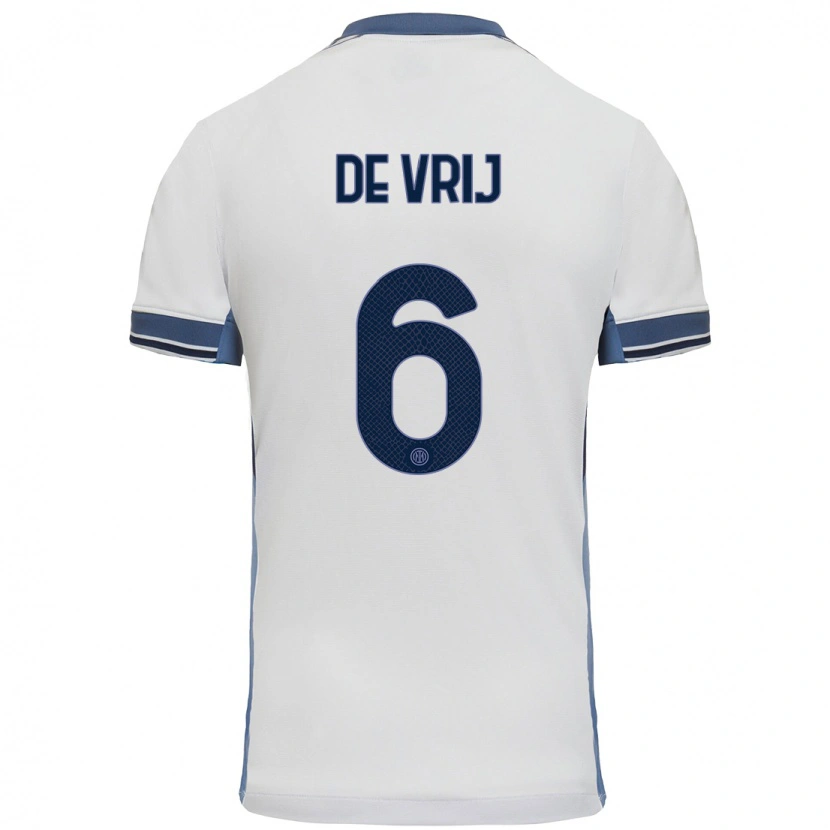 Danxen Kinderen Stefan De Vrij #6 Wit Grijs Uitshirt Uittenue 2024/25 T-Shirt