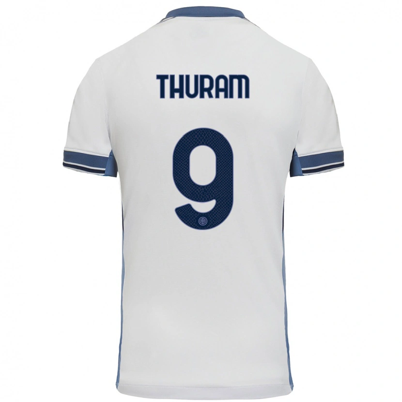 Danxen Kinderen Marcus Thuram #9 Wit Grijs Uitshirt Uittenue 2024/25 T-Shirt