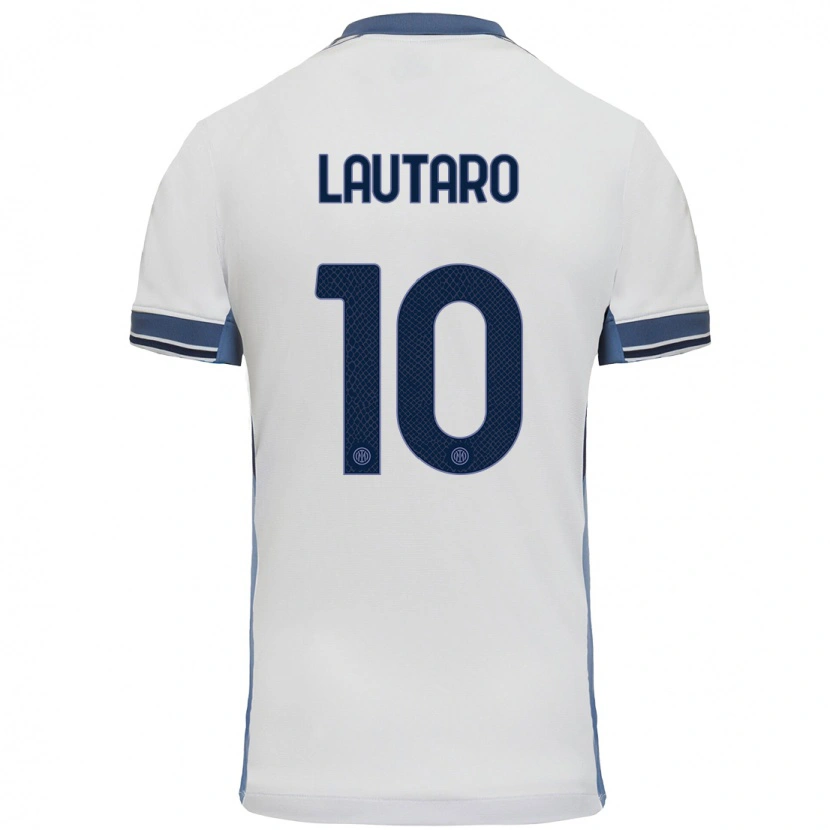 Danxen Kinderen Lautaro Martínez #10 Wit Grijs Uitshirt Uittenue 2024/25 T-Shirt