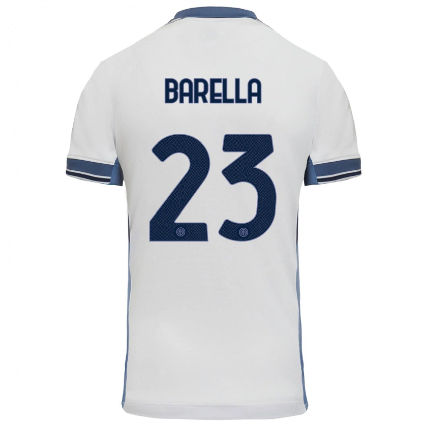 Danxen Kinderen Nicolò Barella #23 Wit Grijs Uitshirt Uittenue 2024/25 T-Shirt