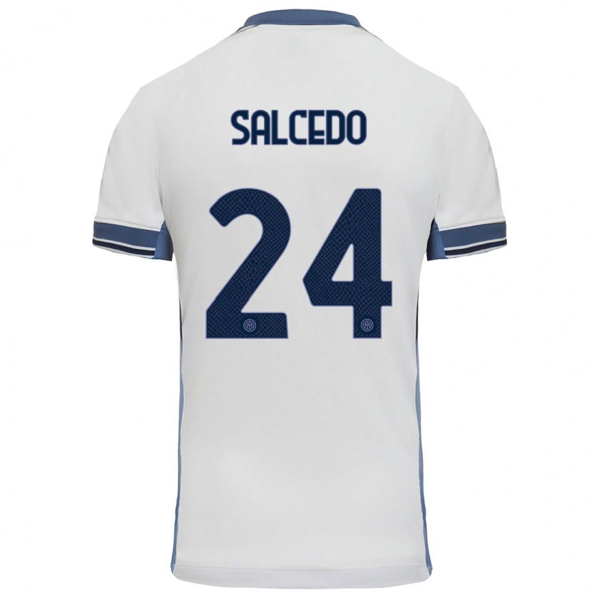 Danxen Kinderen Eddie Salcedo #24 Wit Grijs Uitshirt Uittenue 2024/25 T-Shirt