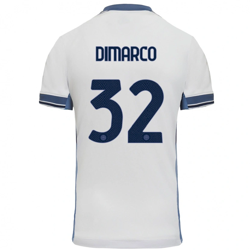 Danxen Kinderen Federico Dimarco #32 Wit Grijs Uitshirt Uittenue 2024/25 T-Shirt