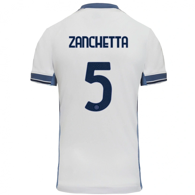 Danxen Kinderen Mattia Zanchetta #5 Wit Grijs Uitshirt Uittenue 2024/25 T-Shirt