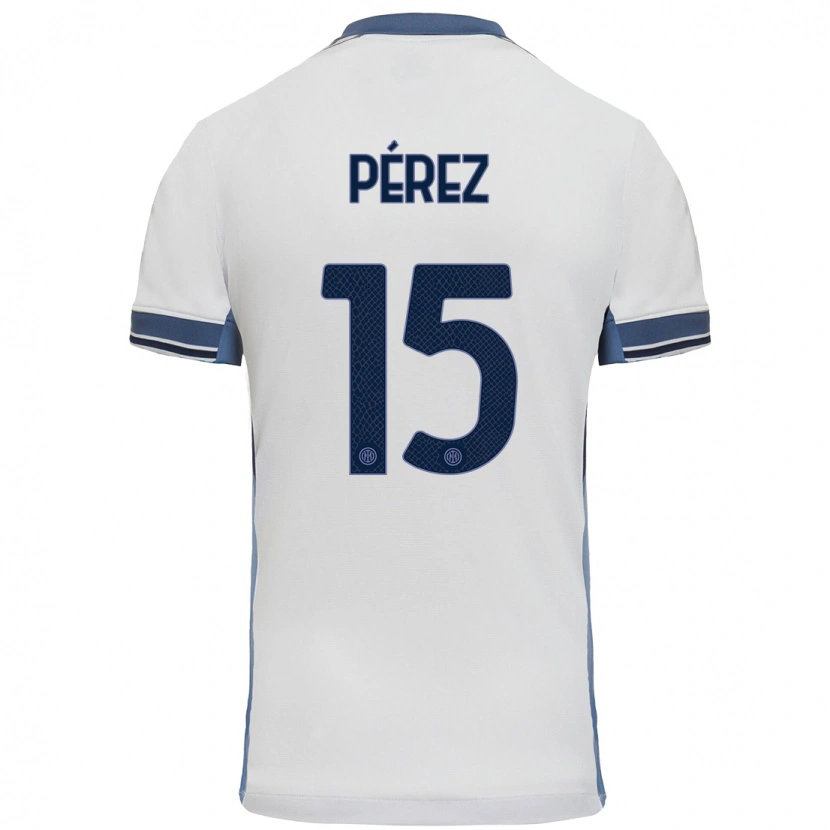 Danxen Kinderen Álex Pérez #15 Wit Grijs Uitshirt Uittenue 2024/25 T-Shirt