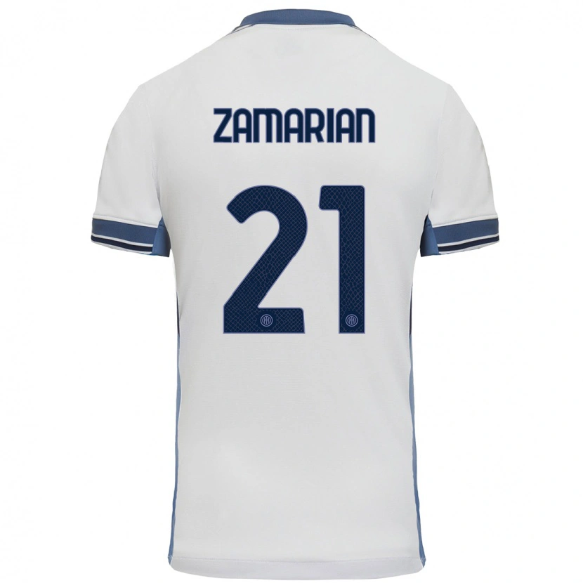 Danxen Kinderen Matteo Zamarian #21 Wit Grijs Uitshirt Uittenue 2024/25 T-Shirt