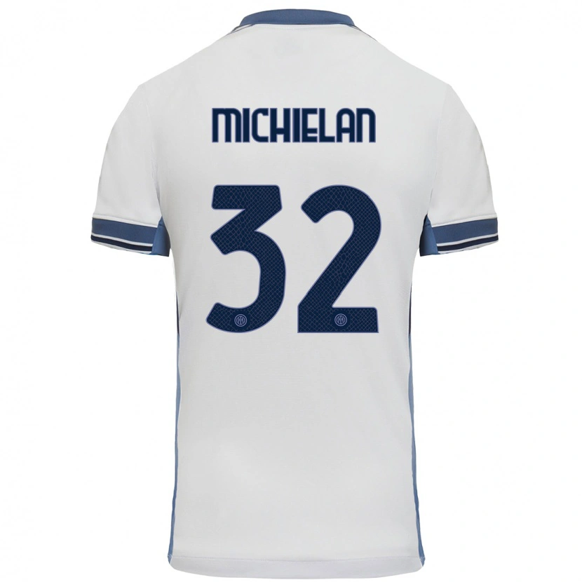 Danxen Kinderen Mattia Michielan #32 Wit Grijs Uitshirt Uittenue 2024/25 T-Shirt