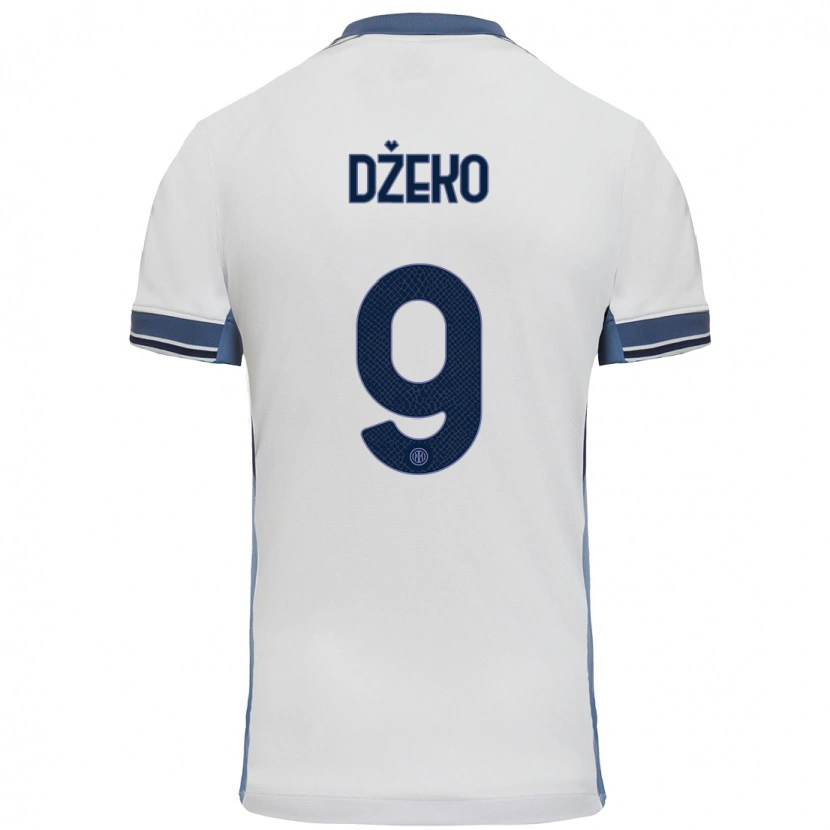 Danxen Kinderen Edin Dzeko #9 Wit Grijs Uitshirt Uittenue 2024/25 T-Shirt