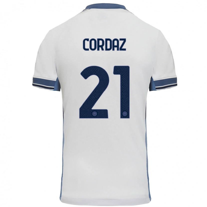 Danxen Kinderen Alex Cordaz #21 Wit Grijs Uitshirt Uittenue 2024/25 T-Shirt