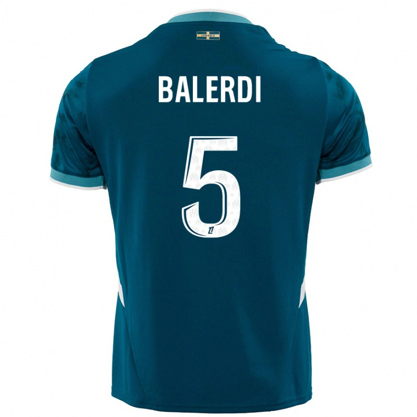 Danxen Kinderen Leonardo Balerdi #5 Turkoois Blauw Uitshirt Uittenue 2024/25 T-Shirt