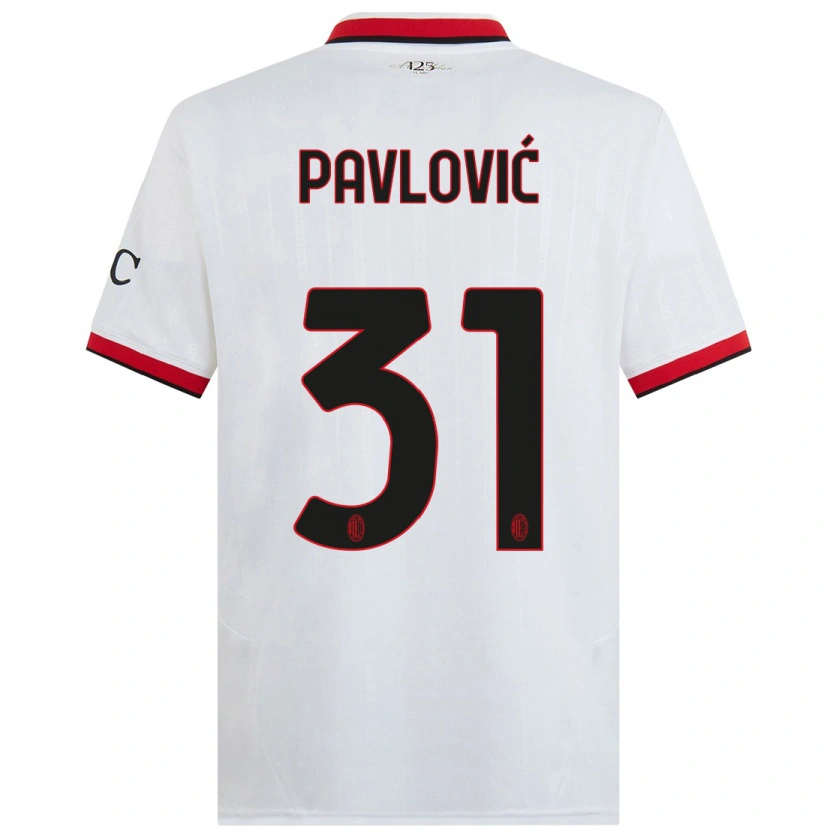 Danxen Kinderen Strahinja Pavlović #31 Wit Zwart Rood Uitshirt Uittenue 2024/25 T-Shirt