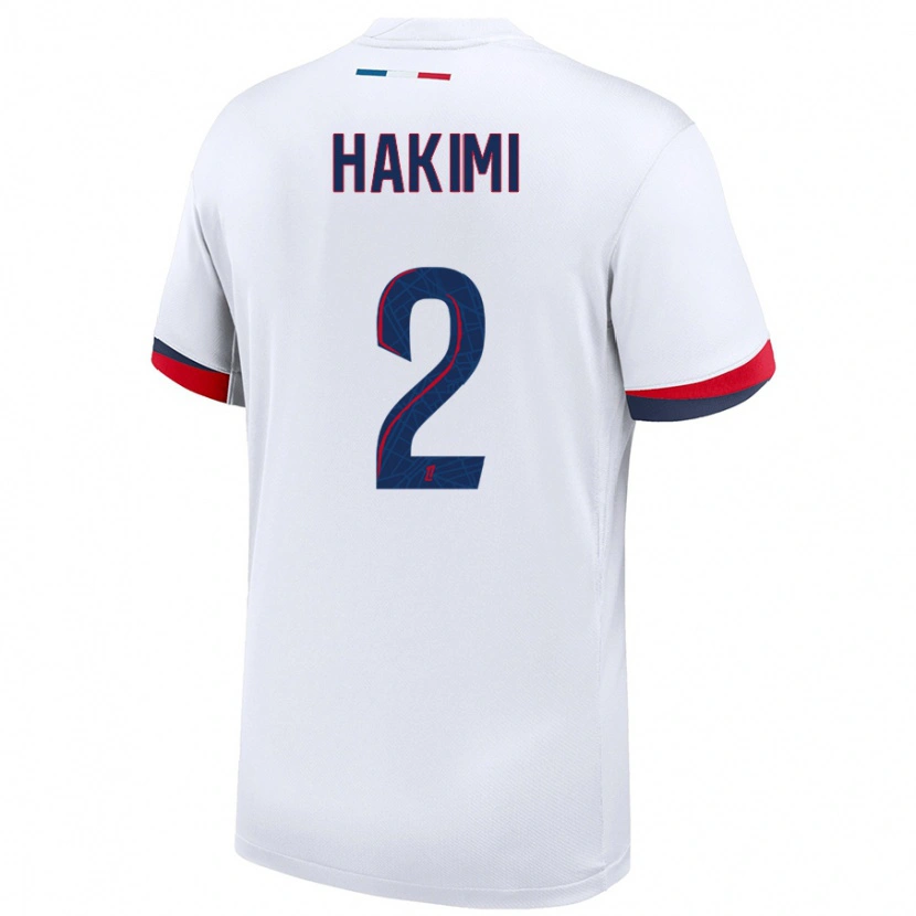 Danxen Kinderen Achraf Hakimi #2 Wit Blauw Rood Uitshirt Uittenue 2024/25 T-Shirt