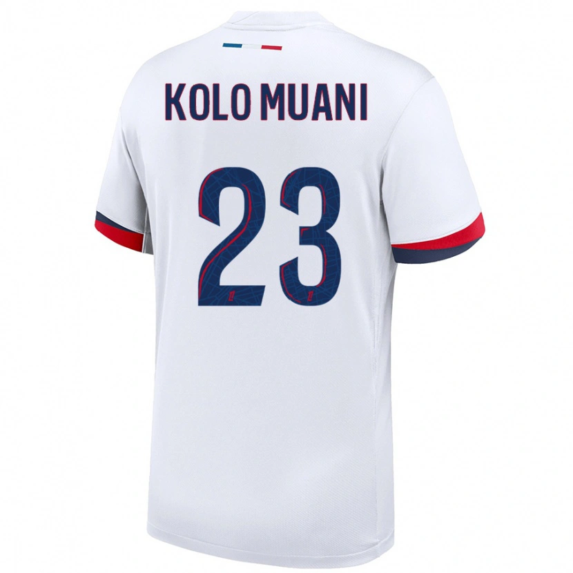 Danxen Kinderen Randal Kolo Muani #23 Wit Blauw Rood Uitshirt Uittenue 2024/25 T-Shirt