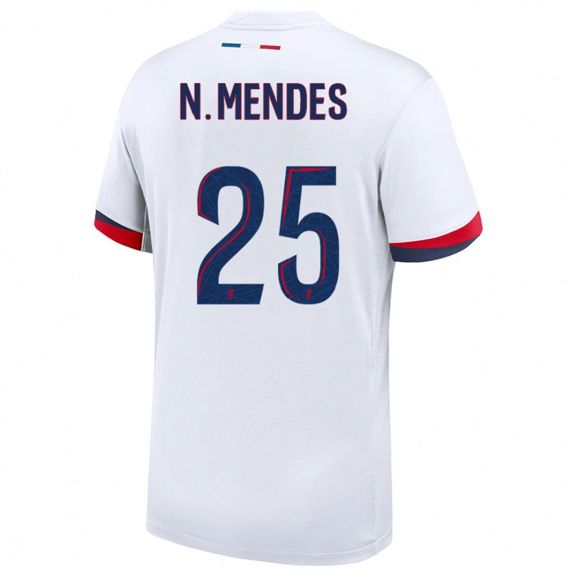 Danxen Kinderen Nuno Mendes #25 Wit Blauw Rood Uitshirt Uittenue 2024/25 T-Shirt