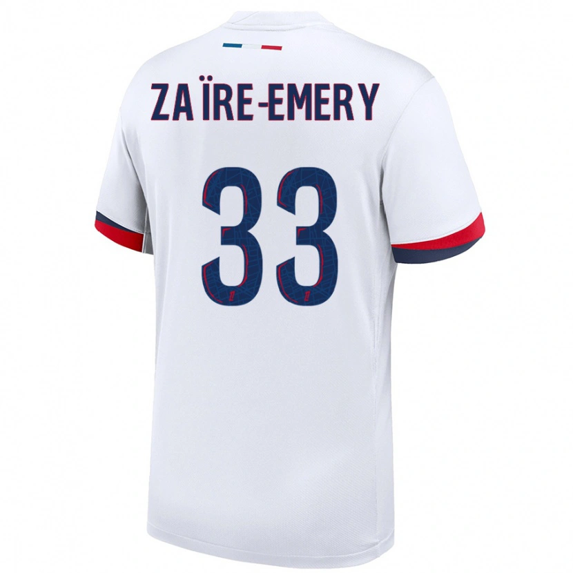 Danxen Kinderen Warren Zaïre-Emery #33 Wit Blauw Rood Uitshirt Uittenue 2024/25 T-Shirt