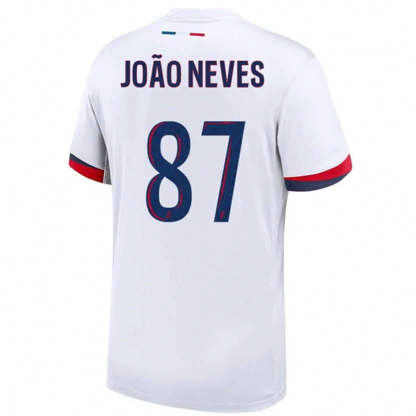 Danxen Kinderen João Neves #87 Wit Blauw Rood Uitshirt Uittenue 2024/25 T-Shirt